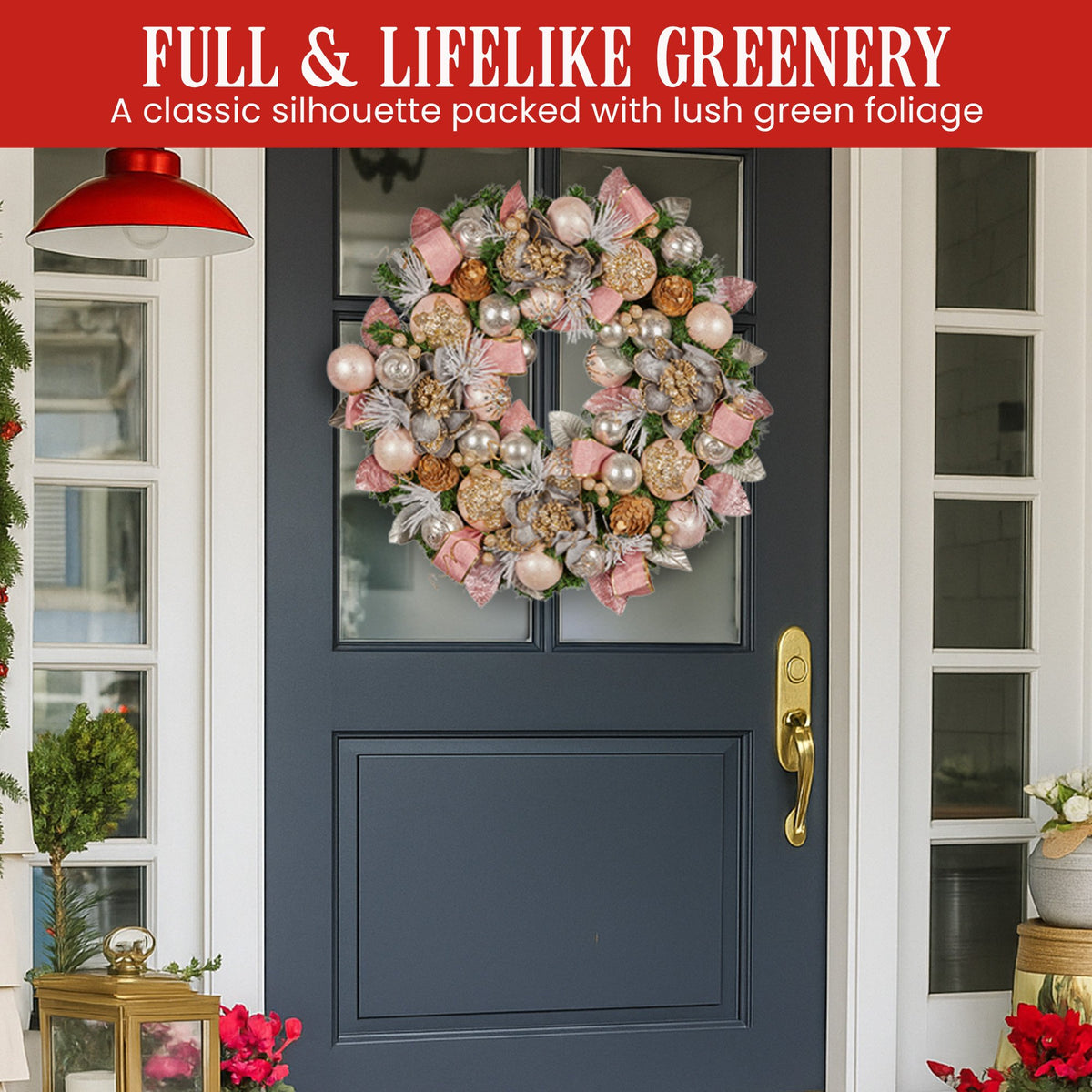 Pink & Champagne Christmas Wreath – 71cm | Jewelled Baubles & Florals