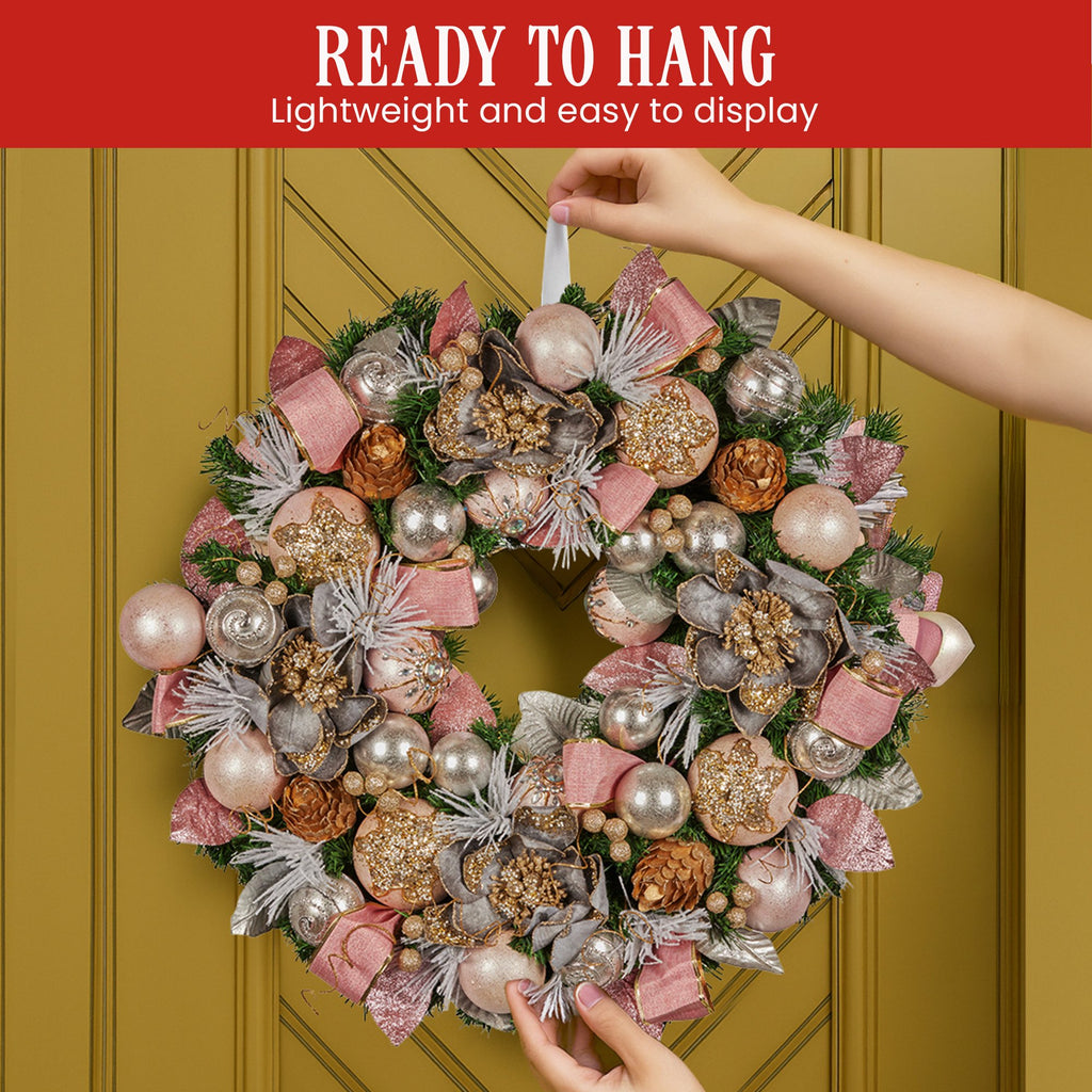 Pink & Champagne Christmas Wreath – 71cm | Jewelled Baubles & Florals
