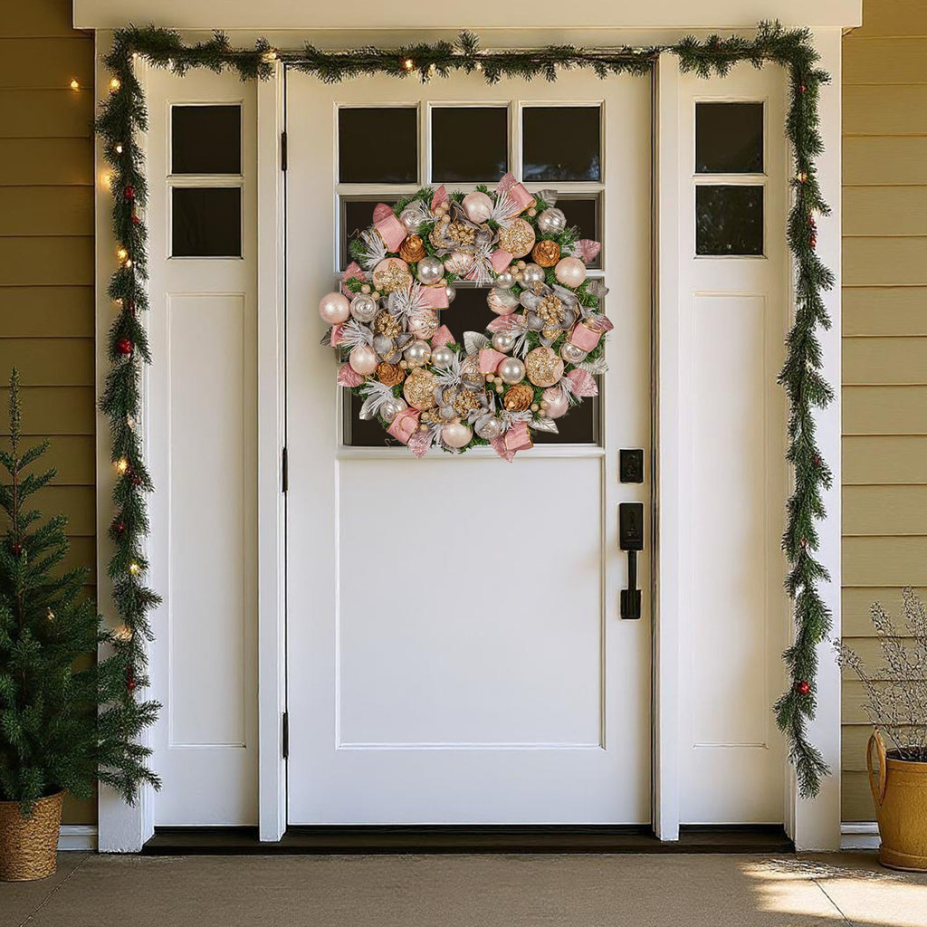 Pink & Champagne Christmas Wreath – 71cm | Jewelled Baubles & Florals