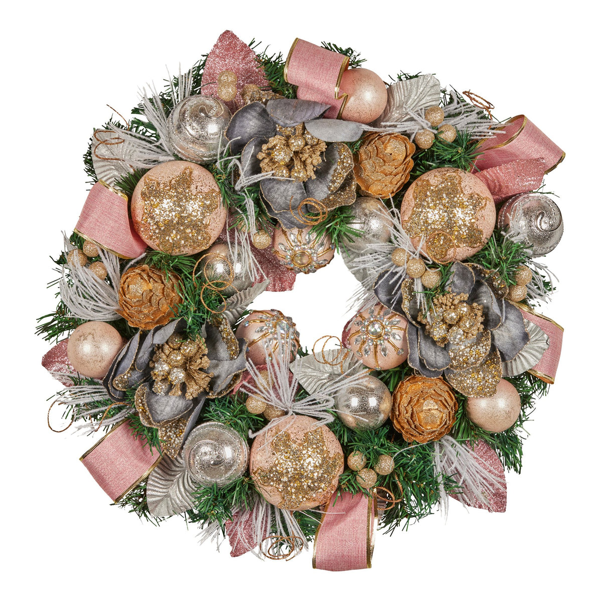 Pink & Champagne Christmas Wreath – 56cm | Jewelled Baubles & Florals