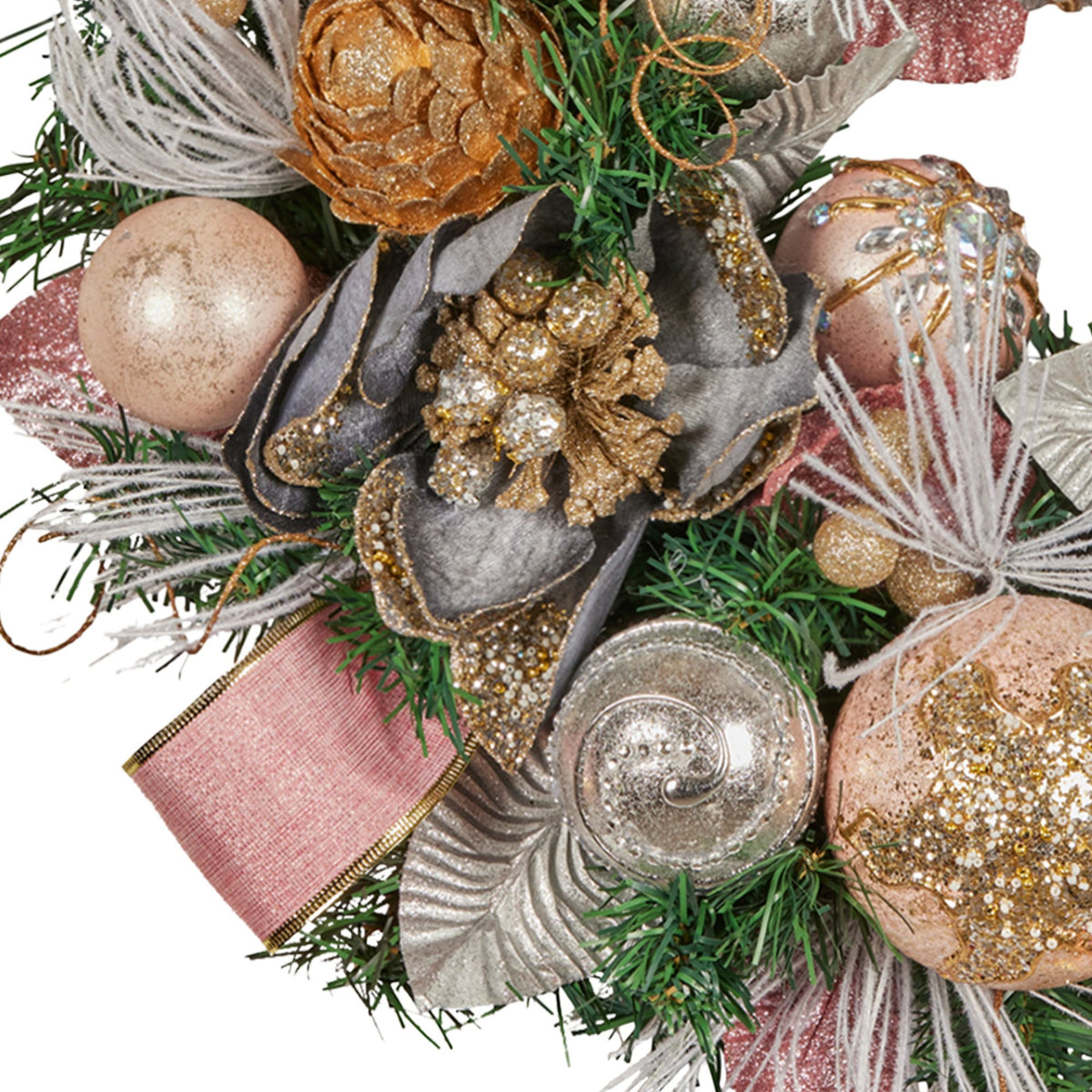 Pink & Champagne Christmas Wreath – 56cm | Jewelled Baubles & Florals