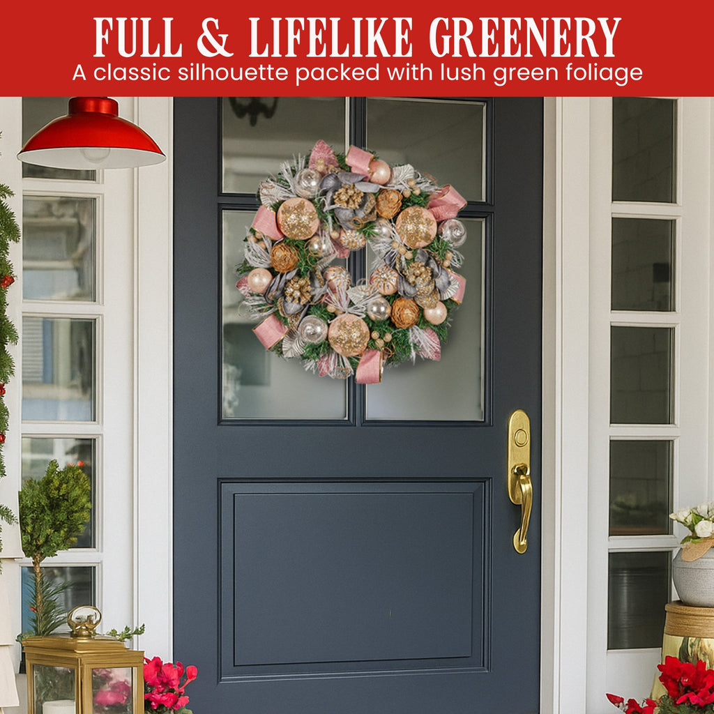 Pink & Champagne Christmas Wreath – 56cm | Jewelled Baubles & Florals