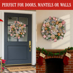 Pink & Champagne Christmas Wreath – 56cm | Jewelled Baubles & Florals