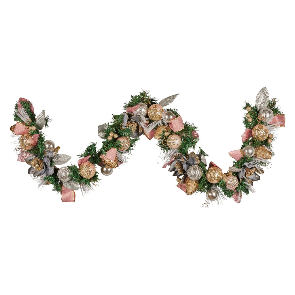 Pink, Champagne & Silver Christmas Garland – 1.85m | Jewelled Baubles & Berries
