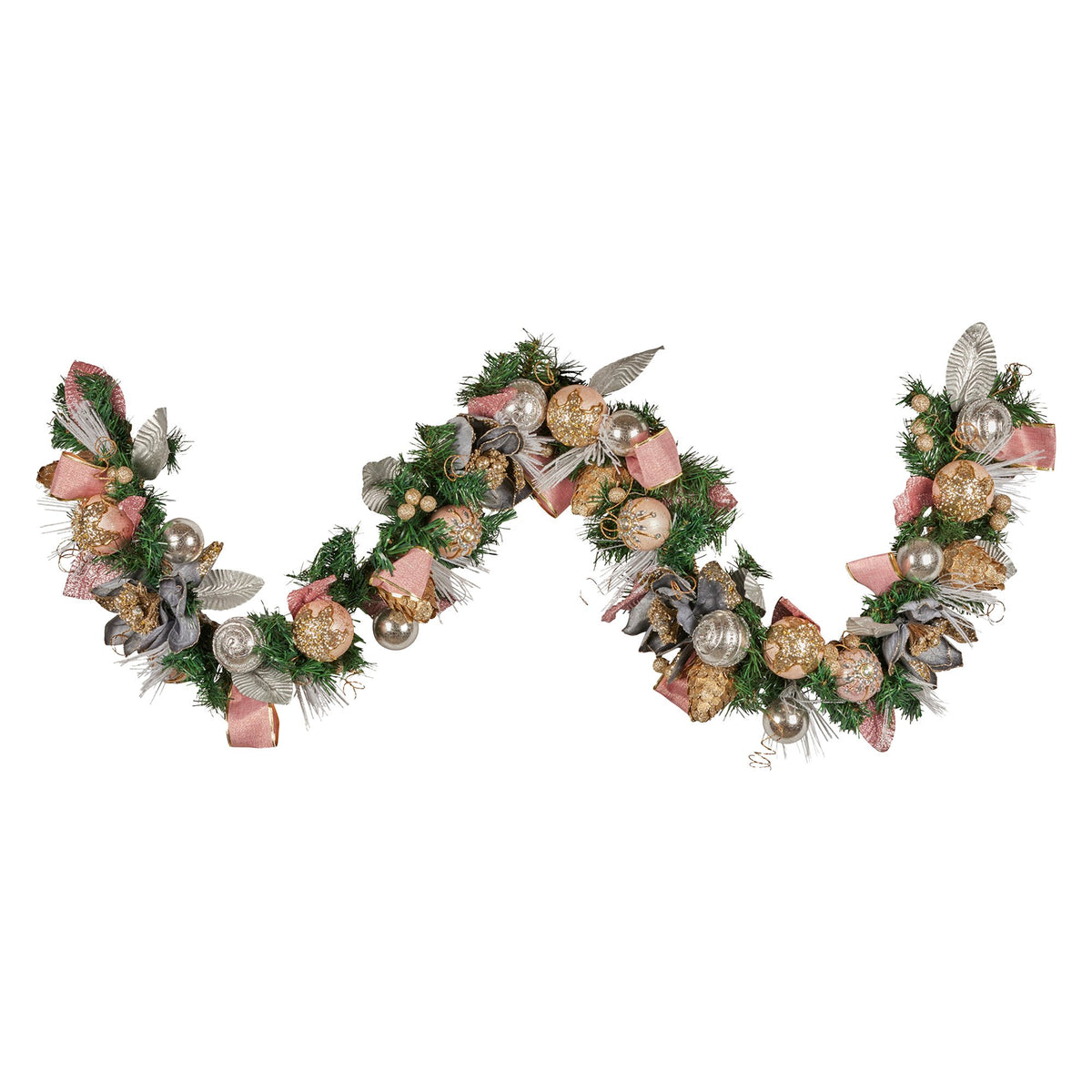 Pink, Champagne & Silver Christmas Garland – 1.85m | Jewelled Baubles & Berries