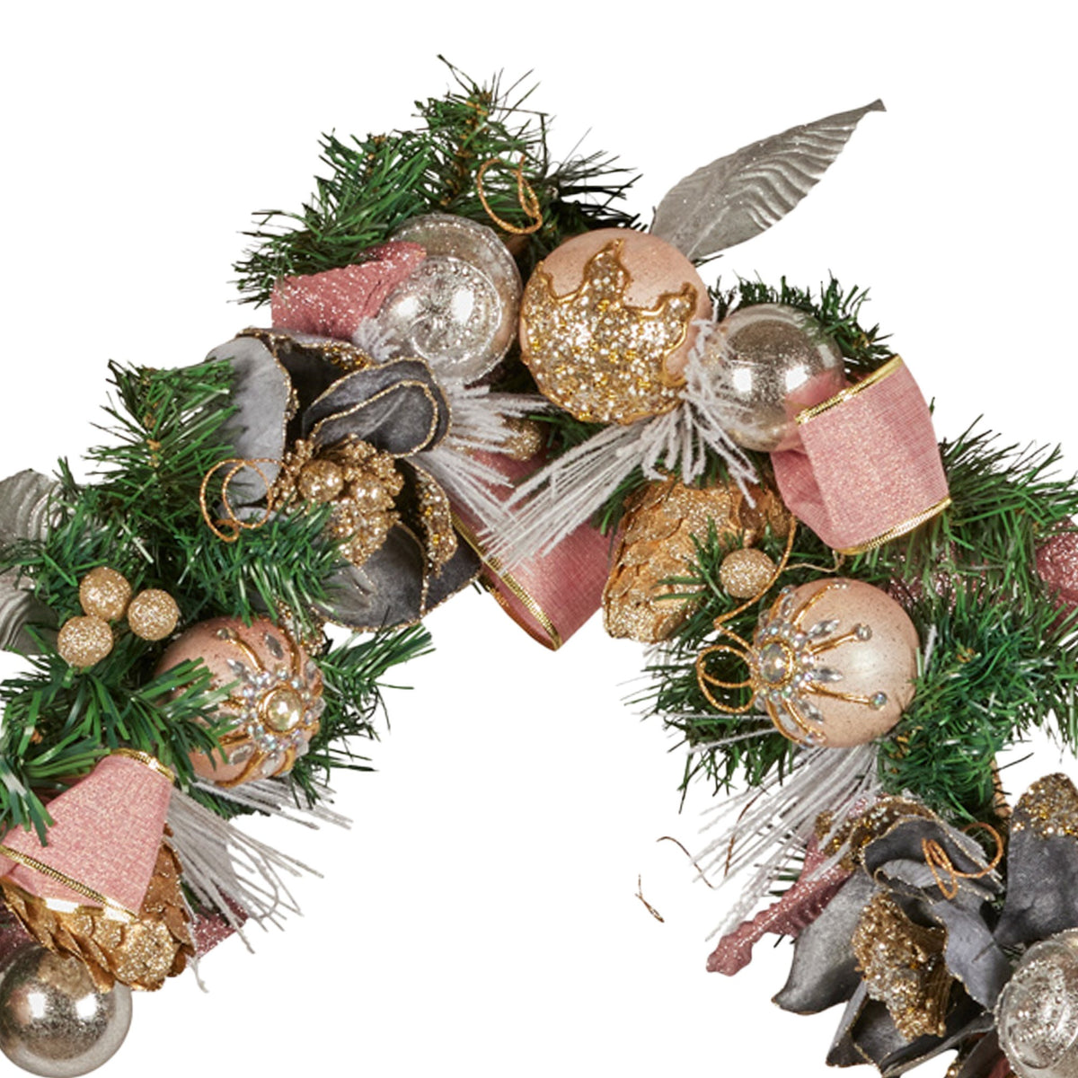 Pink, Champagne & Silver Christmas Garland – 1.85m | Jewelled Baubles & Berries