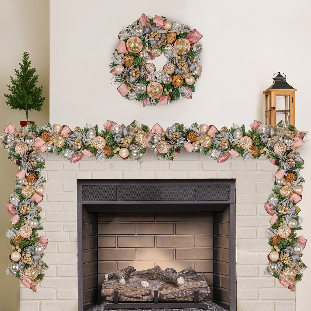Pink, Champagne & Silver Christmas Garland – 1.85m | Jewelled Baubles & Berries