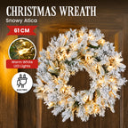 Snowy Atica Christmas Wreath – 61cm | 50 Warm LEDs
