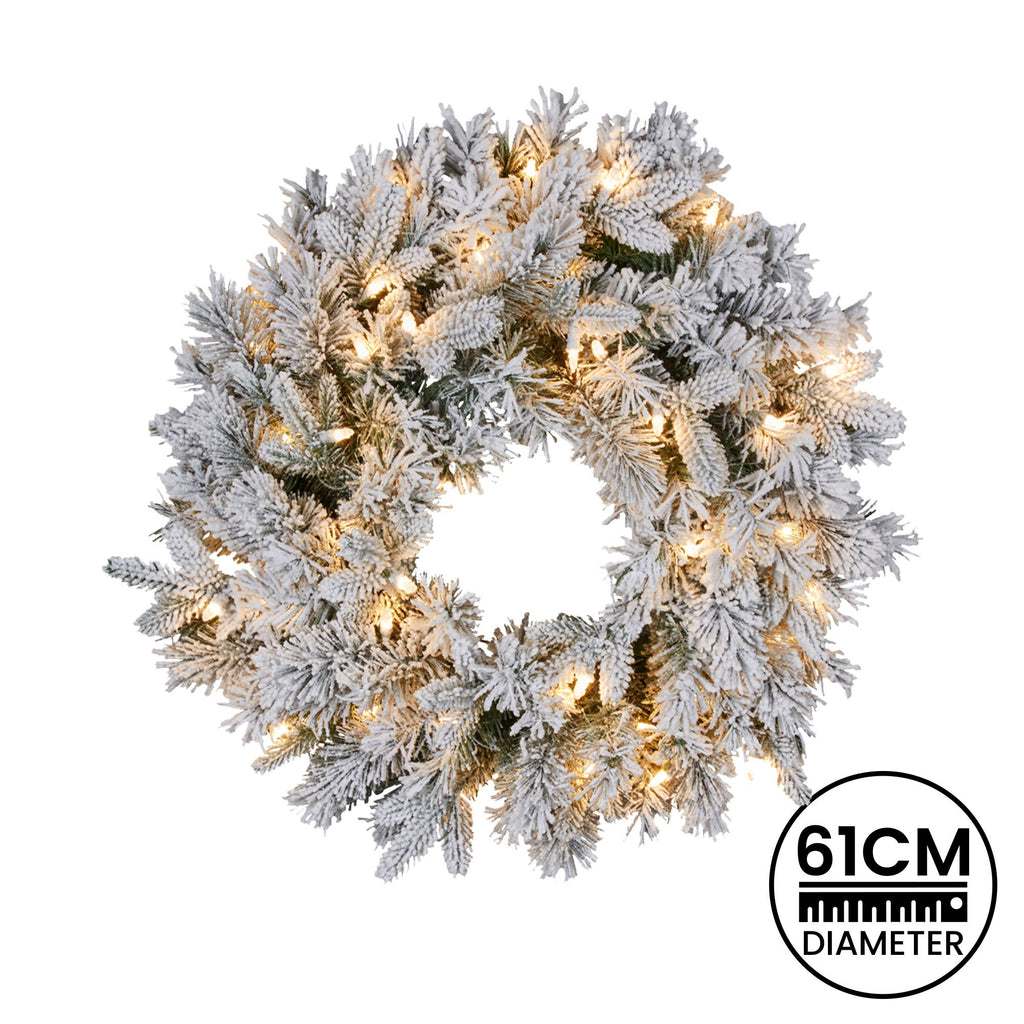 Snowy Atica Christmas Wreath – 61cm | 50 Warm LEDs