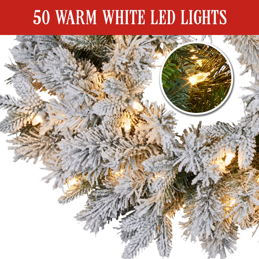 Snowy Atica Christmas Wreath – 61cm | 50 Warm LEDs