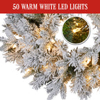 Snowy Atica Christmas Wreath – 61cm | 50 Warm LEDs