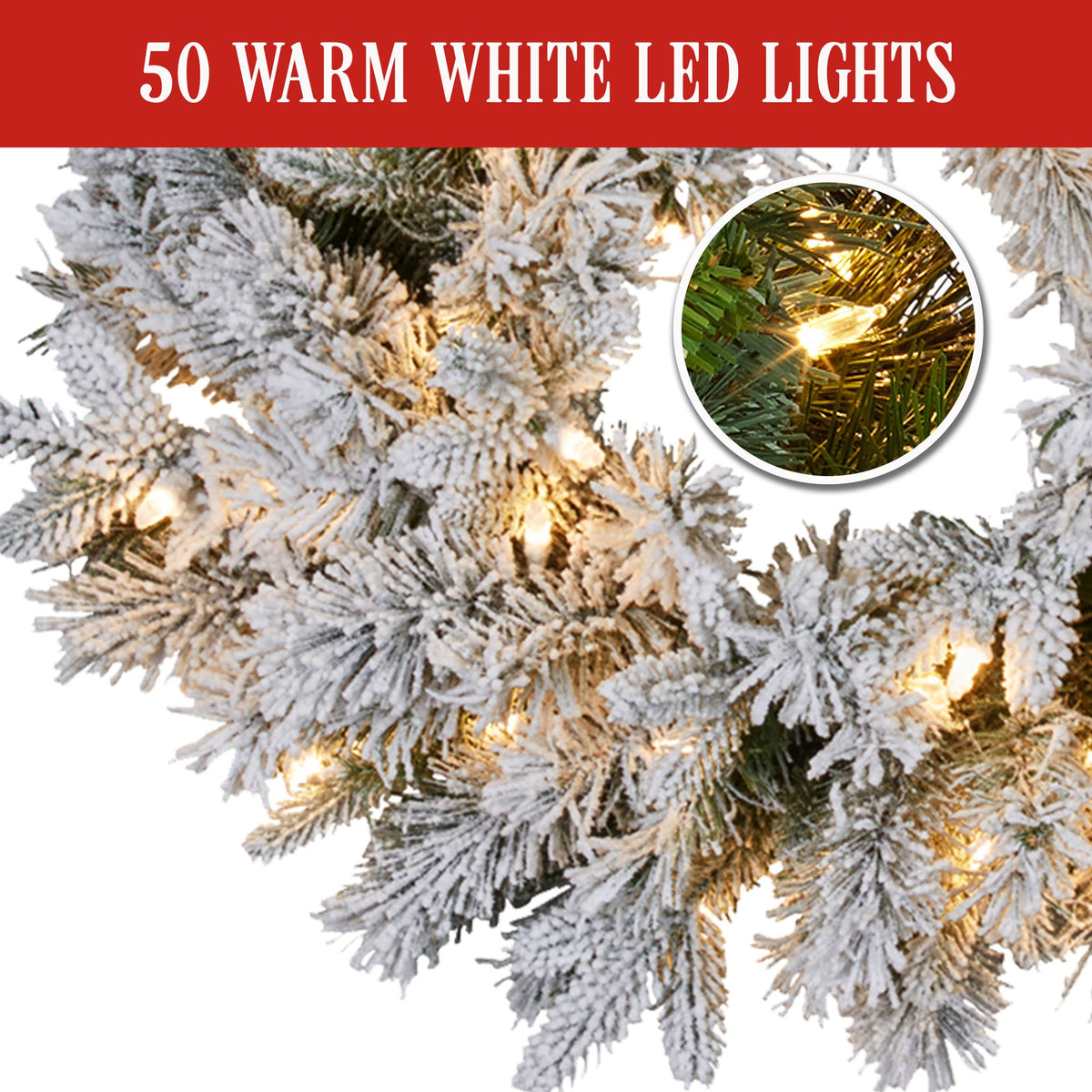 Snowy Atica Christmas Wreath – 61cm | 50 Warm LEDs