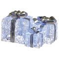 Set of 3 Illuminated Christmas Gift Boxes – Silver Bows