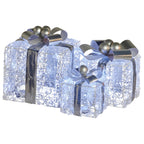 Set of 3 Illuminated Christmas Gift Boxes – Silver Bows