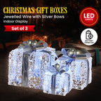 Set of 3 Illuminated Christmas Gift Boxes – Silver Bows