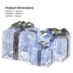 Set of 3 Illuminated Christmas Gift Boxes – Silver Bows