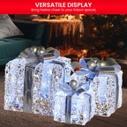 Set of 3 Illuminated Christmas Gift Boxes – Silver Bows