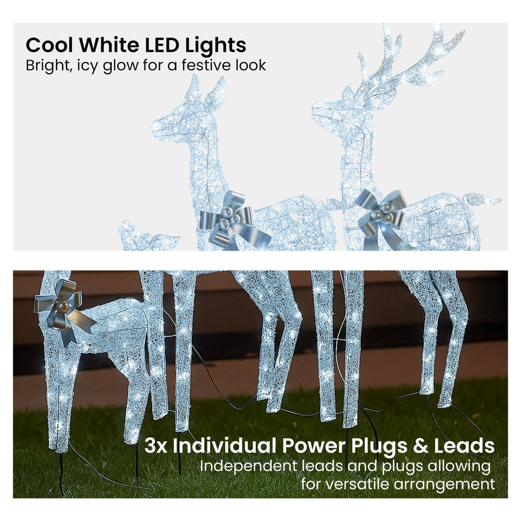 3-Piece Illuminated Reindeer Display – 260 Cool White LEDs
