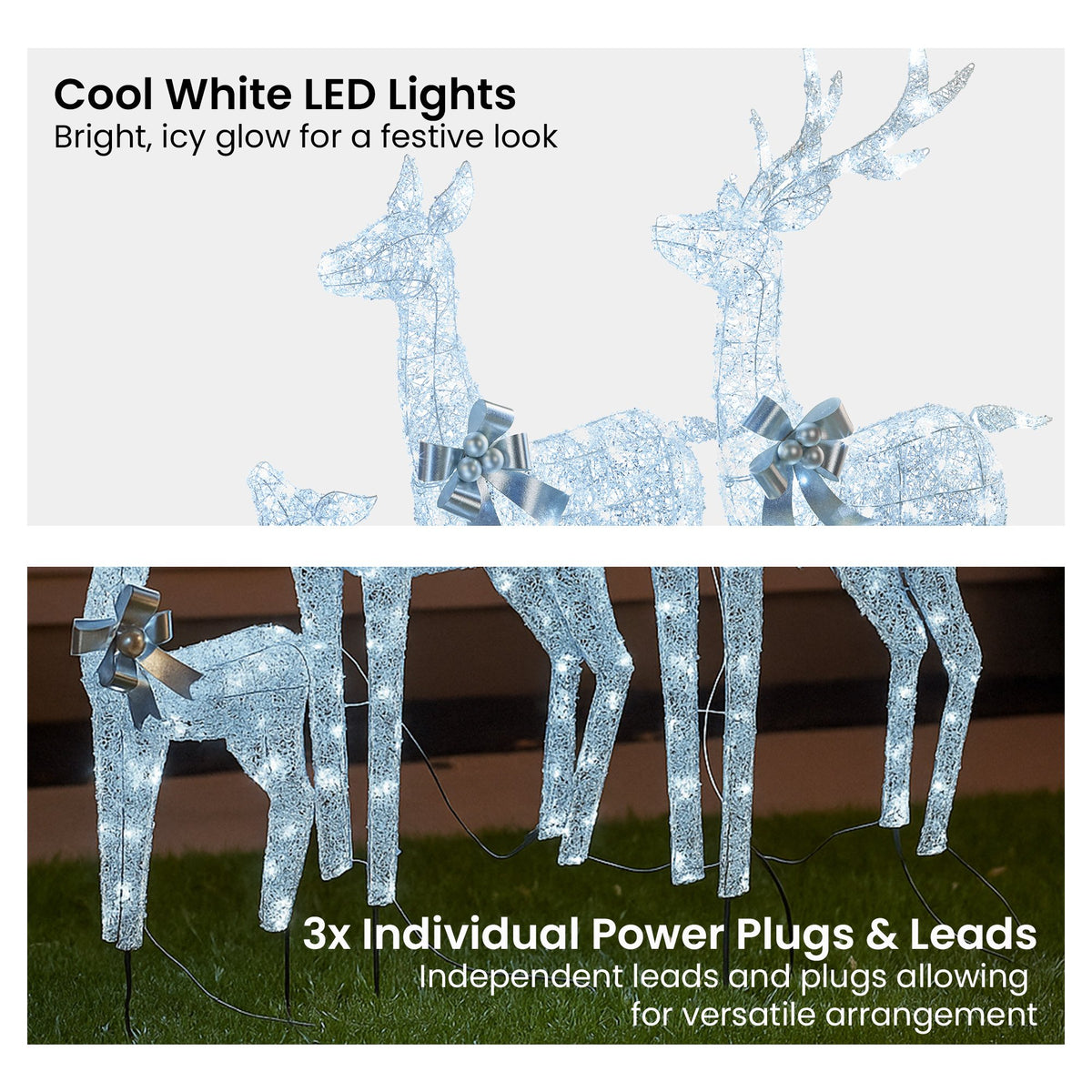 3-Piece Illuminated Reindeer Display – 260 Cool White LEDs