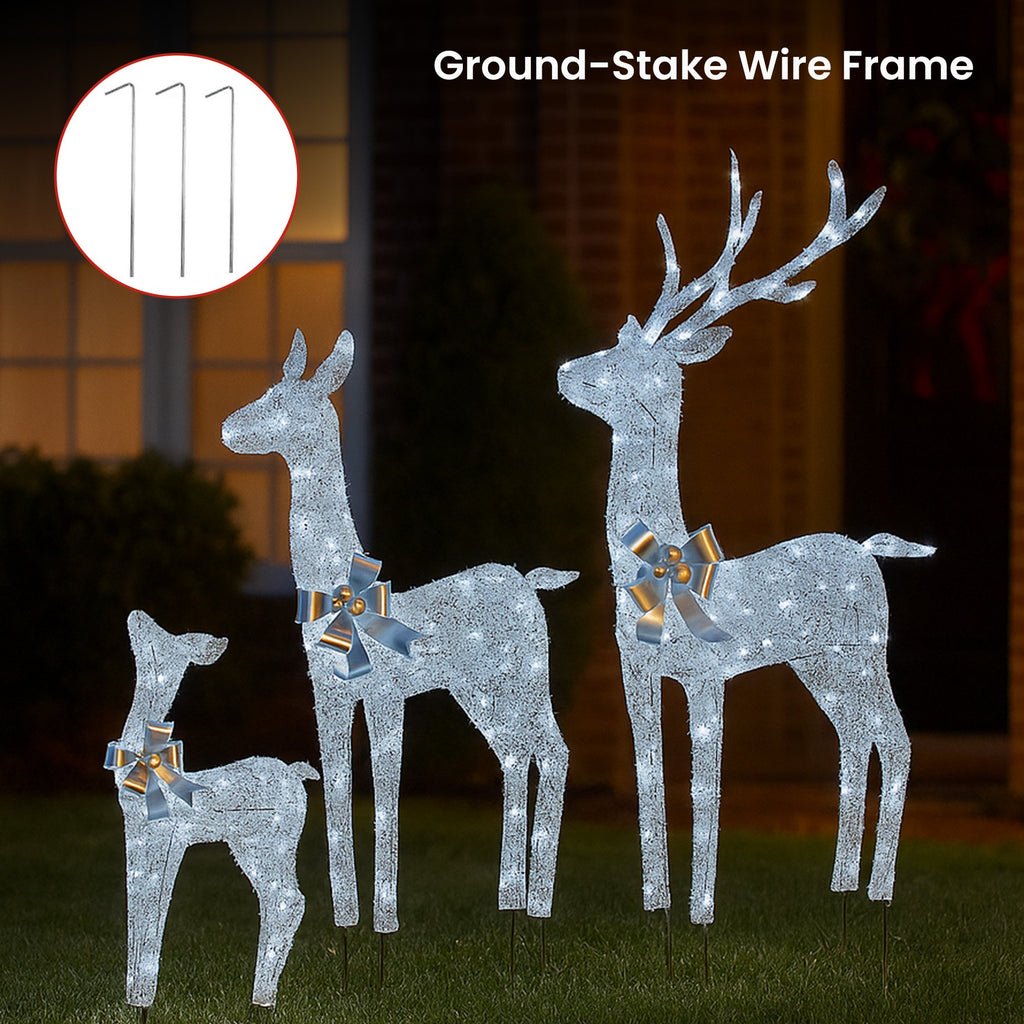 3-Piece Illuminated Reindeer Display – 260 Cool White LEDs