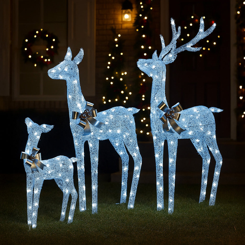 3-Piece Illuminated Reindeer Display – 260 Cool White LEDs