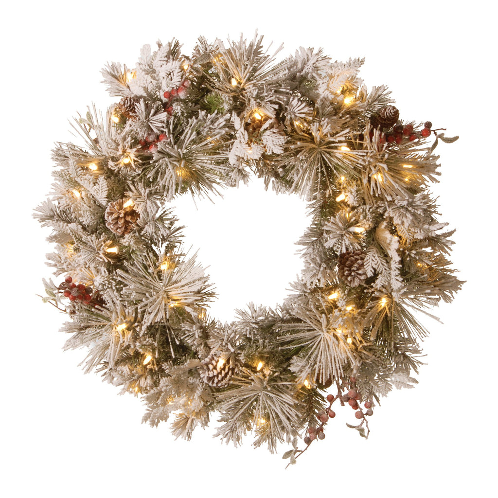 Snowy Bedford Christmas Wreath – 61cm | 50 Warm LEDs