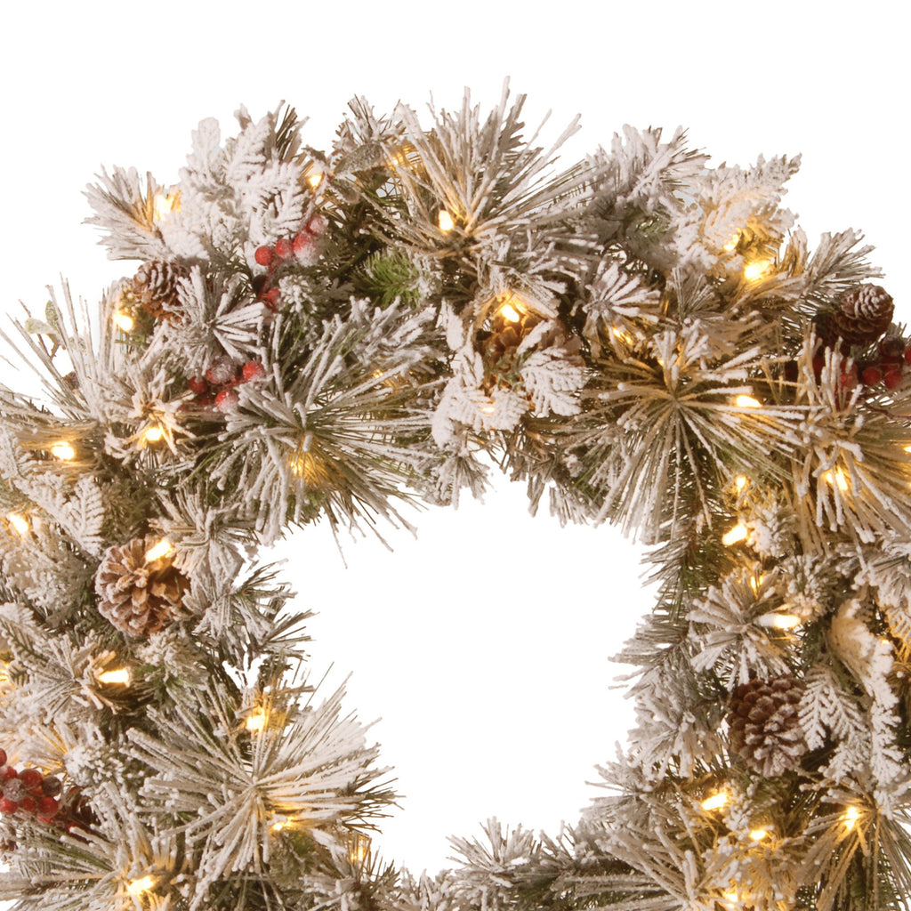 Snowy Bedford Christmas Wreath – 61cm | 50 Warm LEDs
