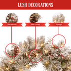 Snowy Bedford Christmas Wreath – 61cm | 50 Warm LEDs