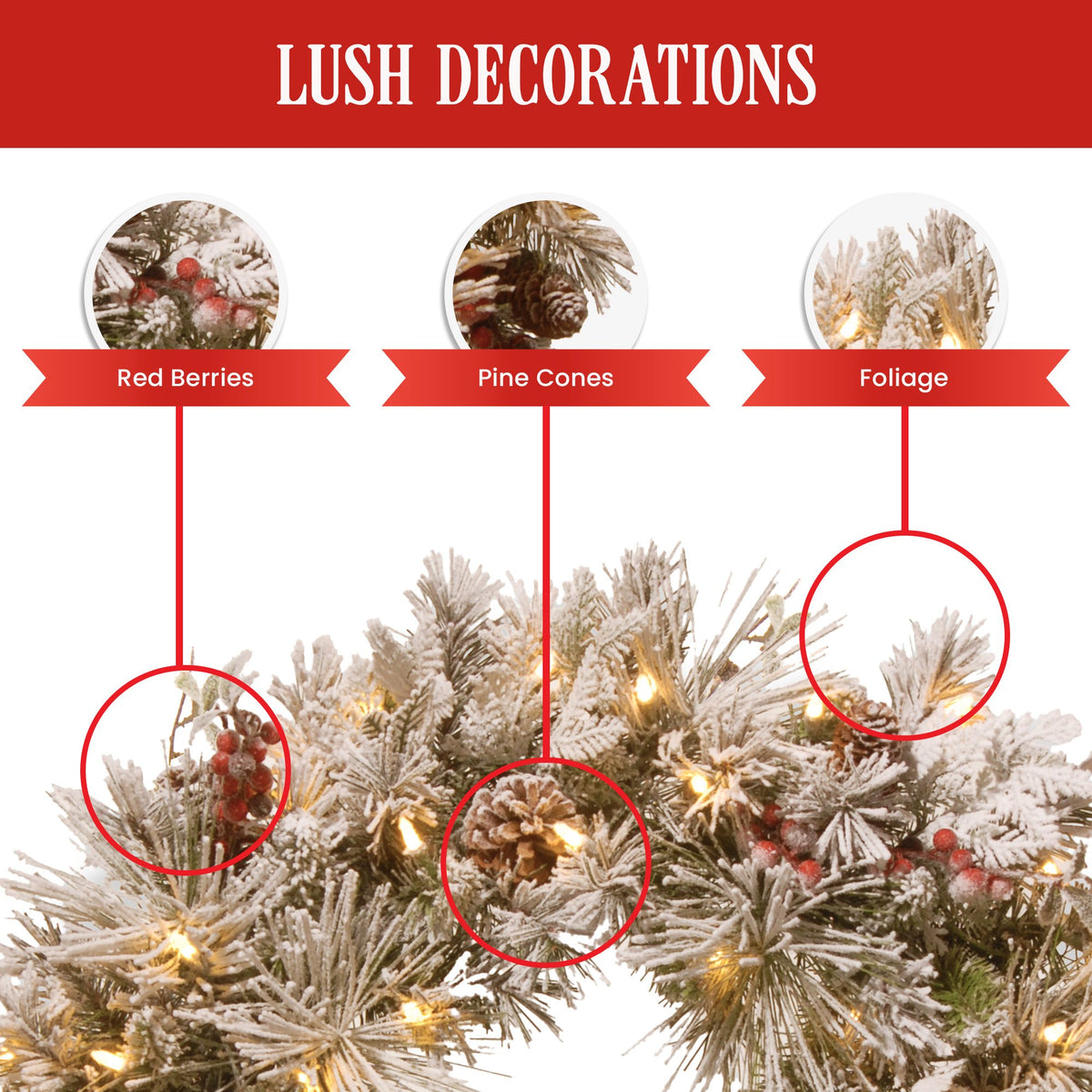 Snowy Bedford Christmas Wreath – 61cm | 50 Warm LEDs