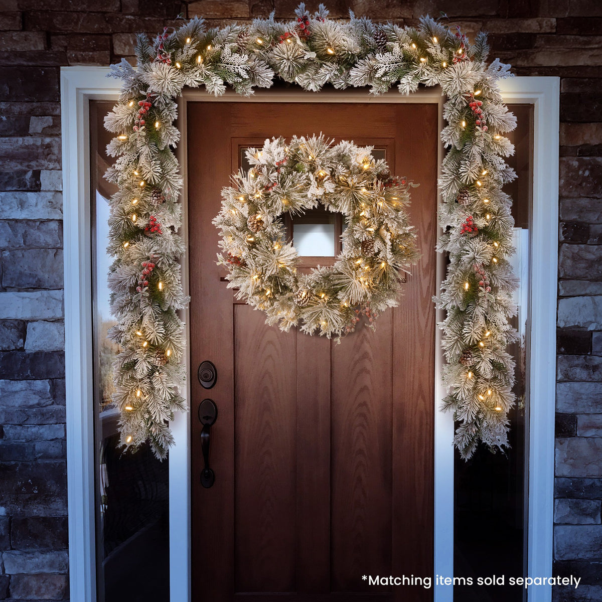 Snowy Bedford Christmas Wreath – 61cm | 50 Warm LEDs