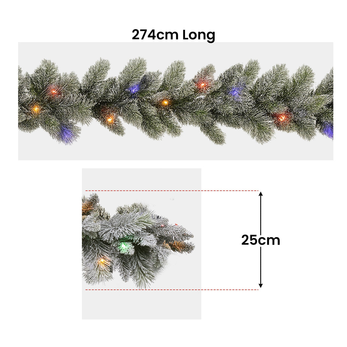 Snowy Stamford Spruce Christmas Garland – 2.74m | 50 LEDs