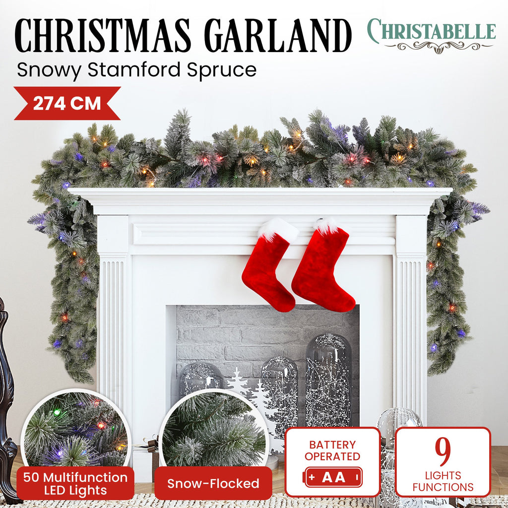 Snowy Stamford Spruce Christmas Garland – 2.74m | 50 LEDs