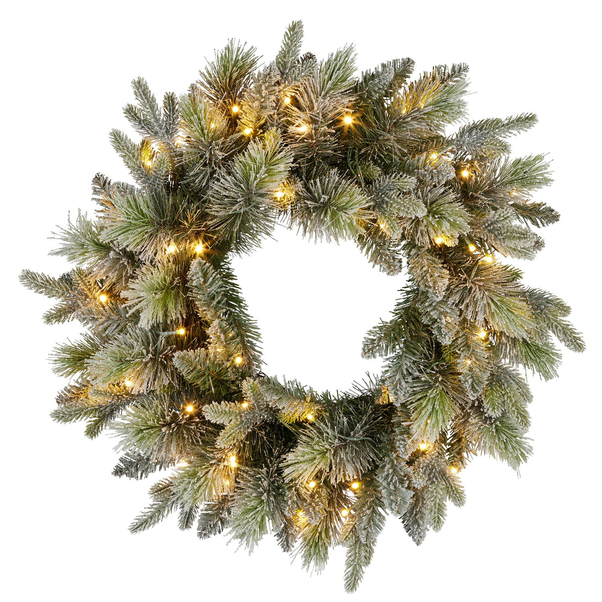 Snowy Stamford Spruce Christmas Wreath – 61cm | LED Lights