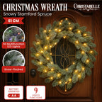 Snowy Stamford Spruce Christmas Wreath – 61cm | LED Lights