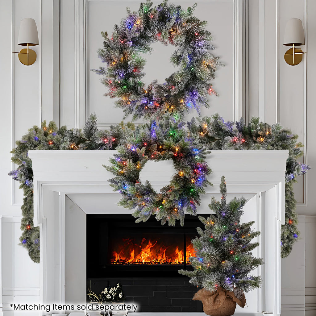 Snowy Stamford Spruce Christmas Wreath – 61cm | LED Lights