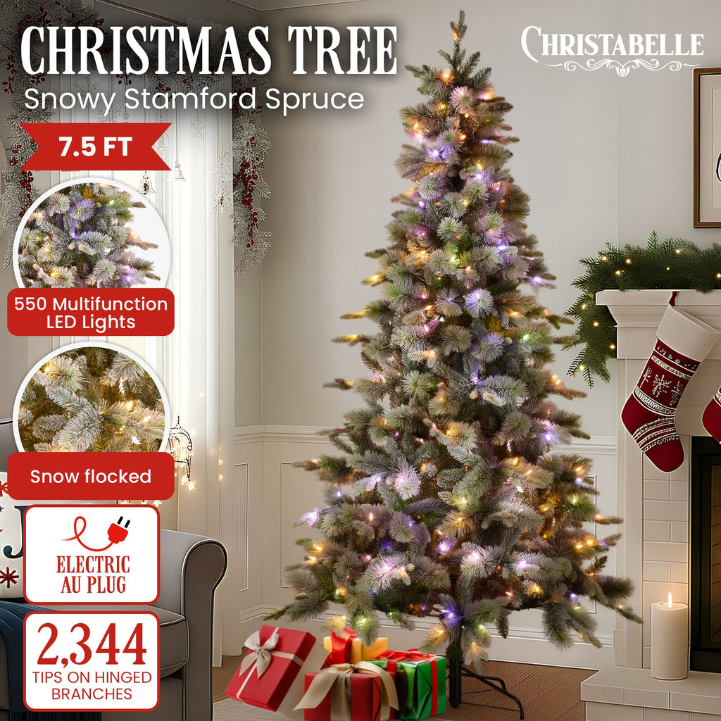 Snowy Stamford Spruce Christmas Tree – 7.5ft | 550 LEDs