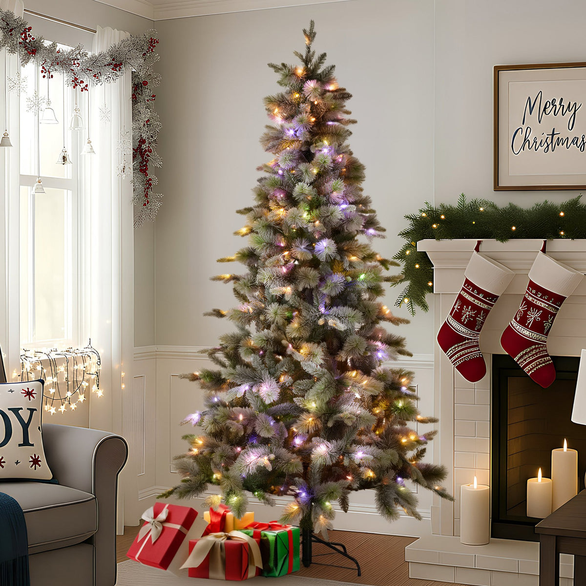Snowy Stamford Spruce Christmas Tree – 7.5ft | 550 LEDs