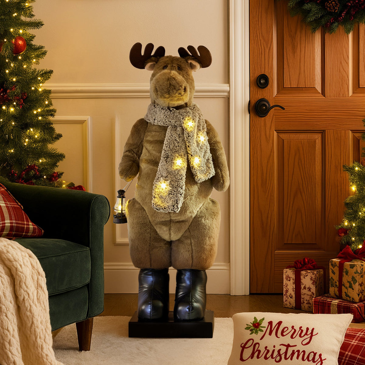 Christabelle 1.1m Musical LED Animated Christmas Moose Decoration Light-Up Lantern Ornament
