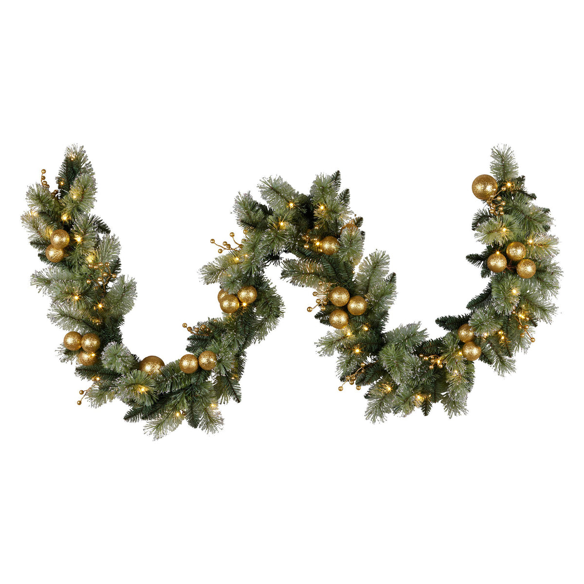 Gold & Green Pre-Lit Christmas Garland – 2.74m | 70 Warm LEDs