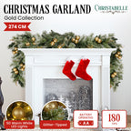 Gold & Green Pre-Lit Christmas Garland – 2.74m | 70 Warm LEDs