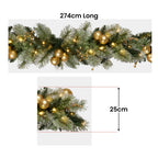 Gold & Green Pre-Lit Christmas Garland – 2.74m | 70 Warm LEDs