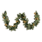 Gold & Green Pre-Lit Christmas Garland – 2.74m | 70 Warm LEDs