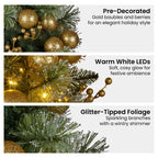 Gold & Green Pre-Lit Christmas Garland – 2.74m | 70 Warm LEDs