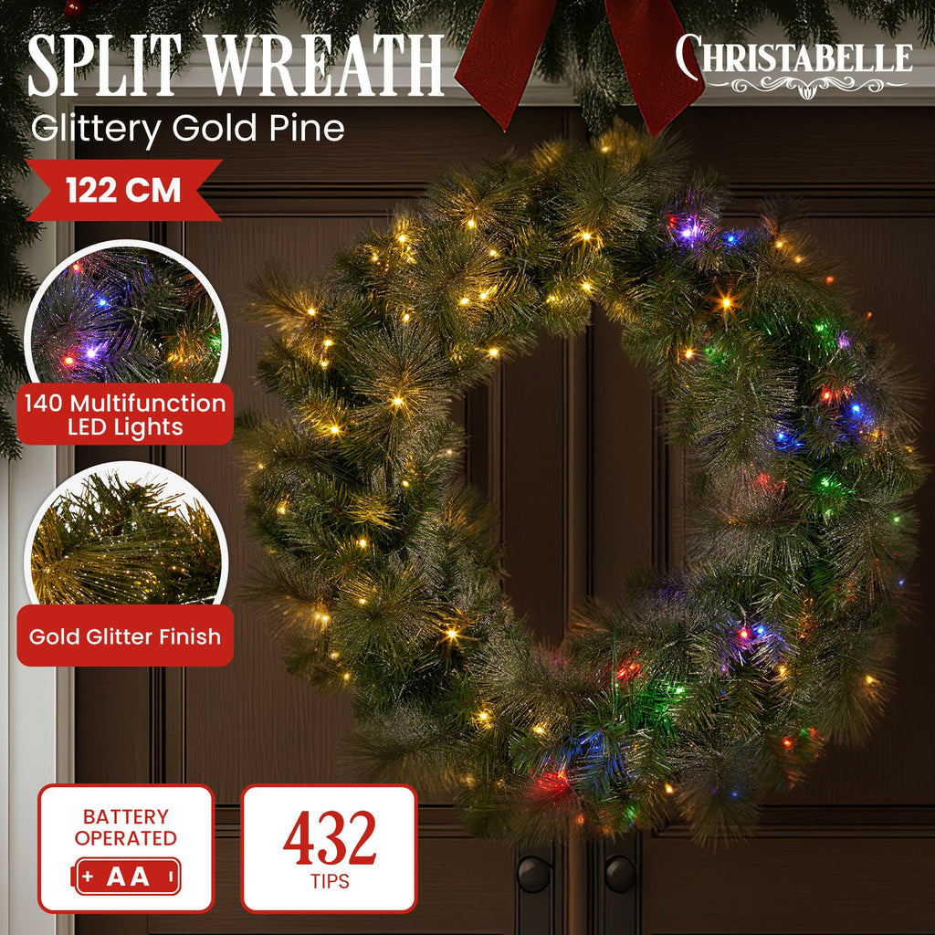 Christabelle 1.22m Split Double-Door Christmas Wreath – 140 LED Lights