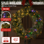 Christabelle 1.22m Split Double-Door Christmas Wreath – 140 LED Lights