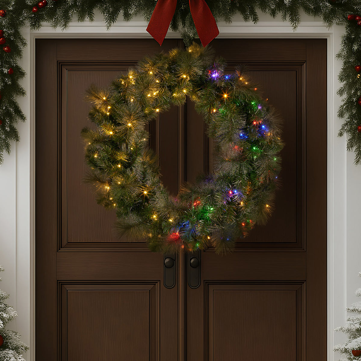 Christabelle 1.22m Split Double-Door Christmas Wreath – 140 LED Lights