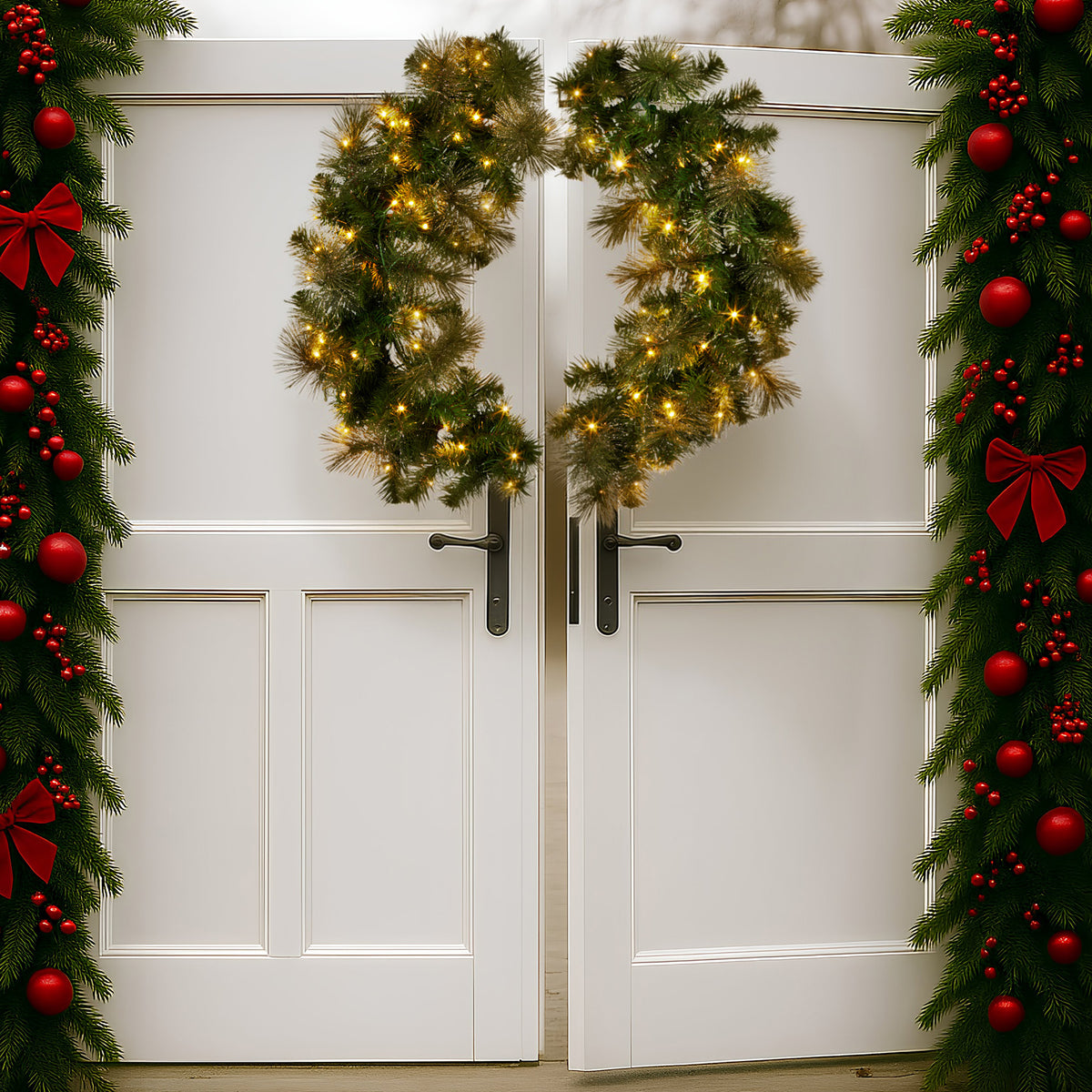 Christabelle 1.22m Split Double-Door Christmas Wreath – 140 LED Lights