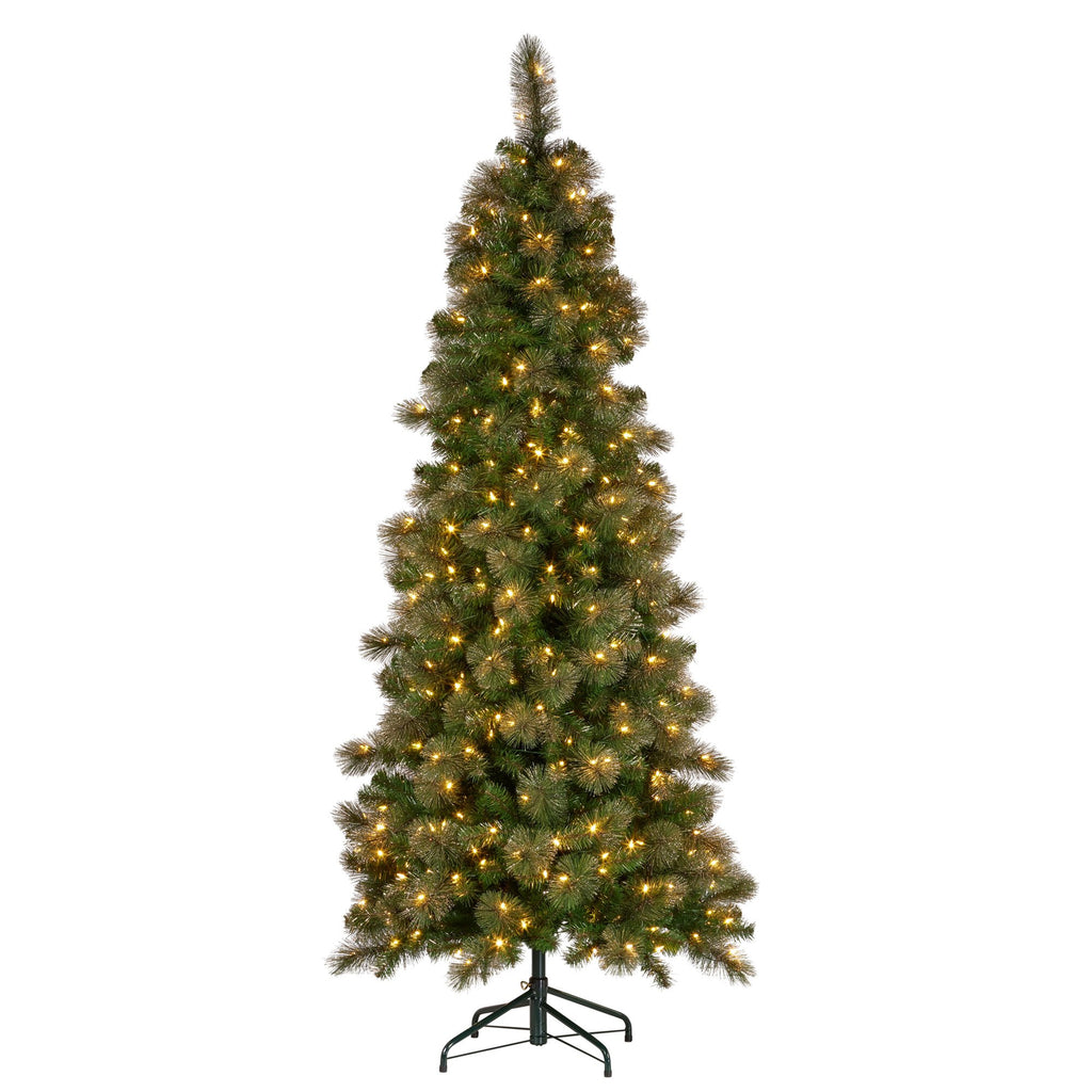 Christabelle 7.5ft Slim Glittery Gold Pre-Lit Christmas Tree – 400 LEDs