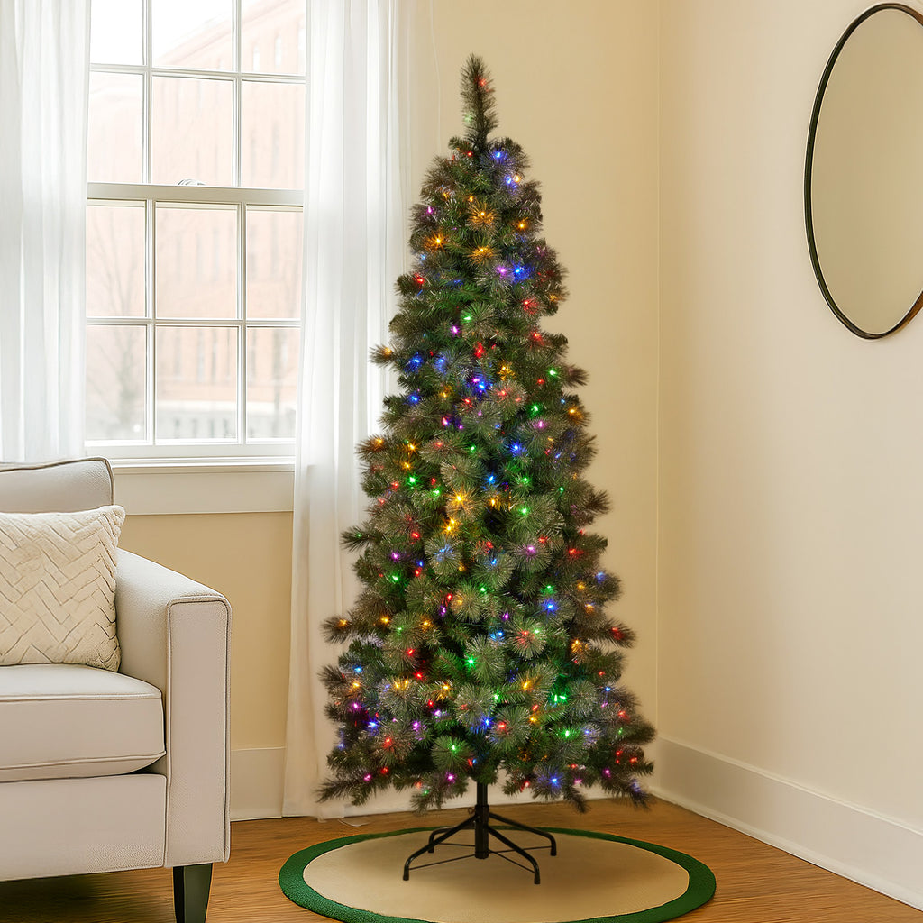 Christabelle 7.5ft Slim Glittery Gold Pre-Lit Christmas Tree – 400 LEDs