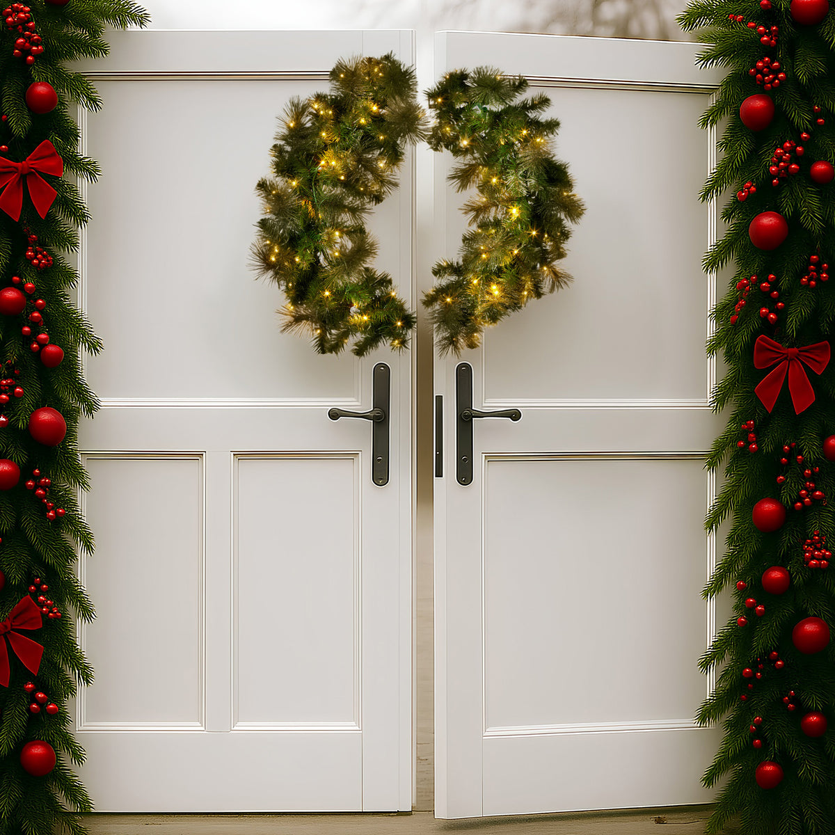 Split Christmas Wreath for Double Doors – 76cm | 100 LEDs